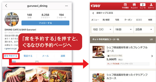 Instagram のアプリから ぐるなび のレストラン予約が可能に ぐるなびpro